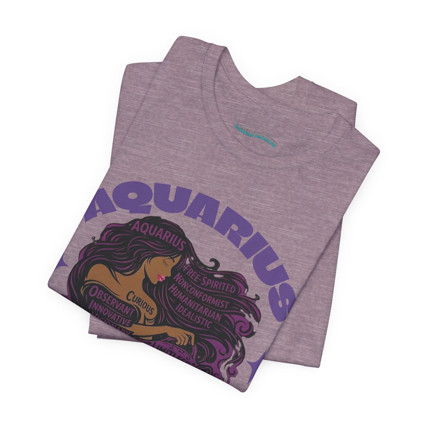 Aquarius | Word Art Graphic Tee (amethyst)-"Aquarius" Definition on Back