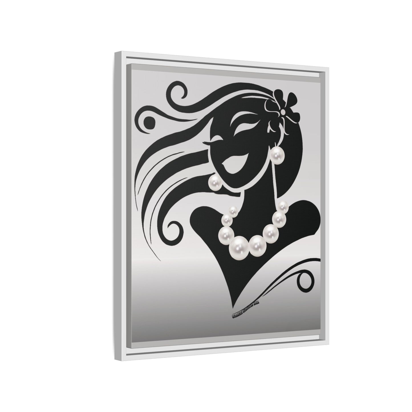 Pearls & Curls6 | Black and White - Framed Matte Canvas Art (black or white frame)