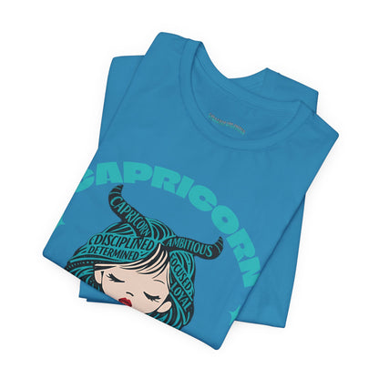 Capricorn | Word Art Graphic Tee2 (turquoise)--"Capricorn" Definition on Back