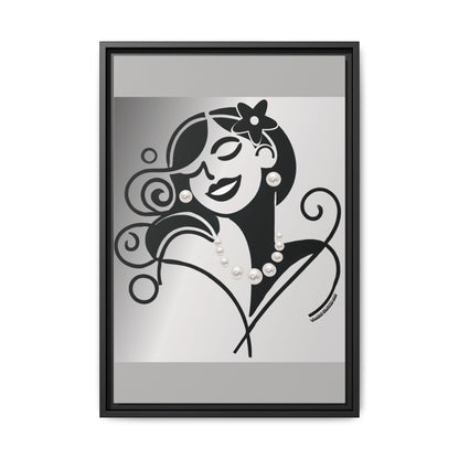 Pearls & Curls4 | Black and White - Framed Matte Canvas Art (black or white frame)