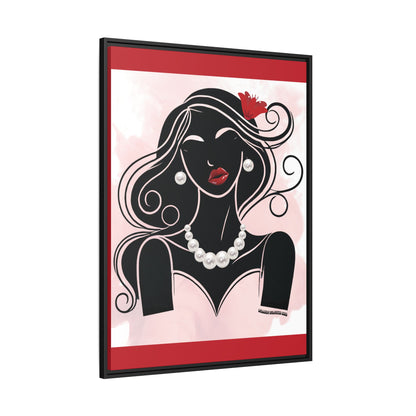 Pearls & Curls1 | Ruby Lips- Framed Matte Canvas Art (black or white frame)