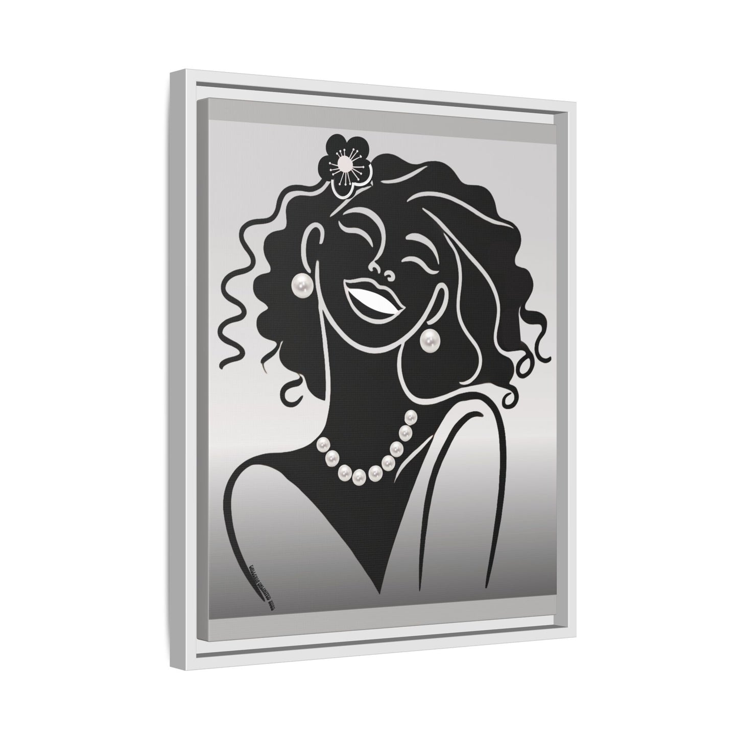 Pearls & Curls2 | Black and White - Framed Matte Canvas Art (black or white frame)