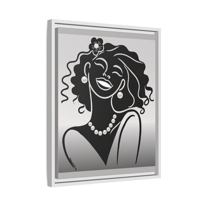 Pearls & Curls2 | Black and White - Framed Matte Canvas Art (black or white frame)