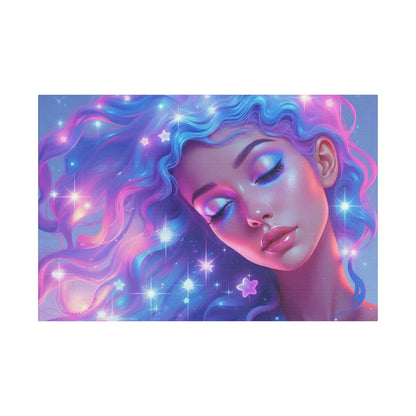 Winter Fantasy 3 | Dreamy Starry Muse Satin Stretched Canvas Print