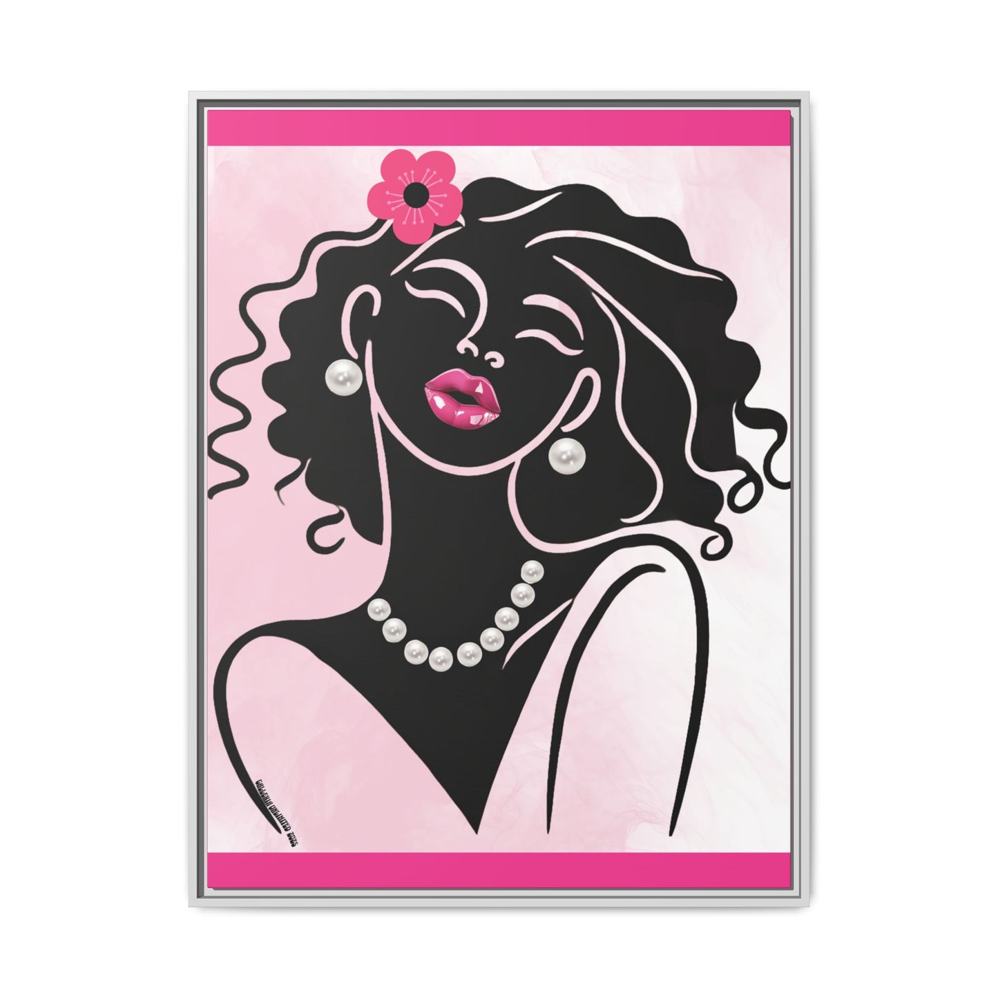 Pearls & Curls2 | Pink Pout - Framed Matte Canvas Art (black or white frame)