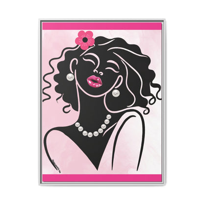 Pearls & Curls2 | Pink Pout - Framed Matte Canvas Art (black or white frame)