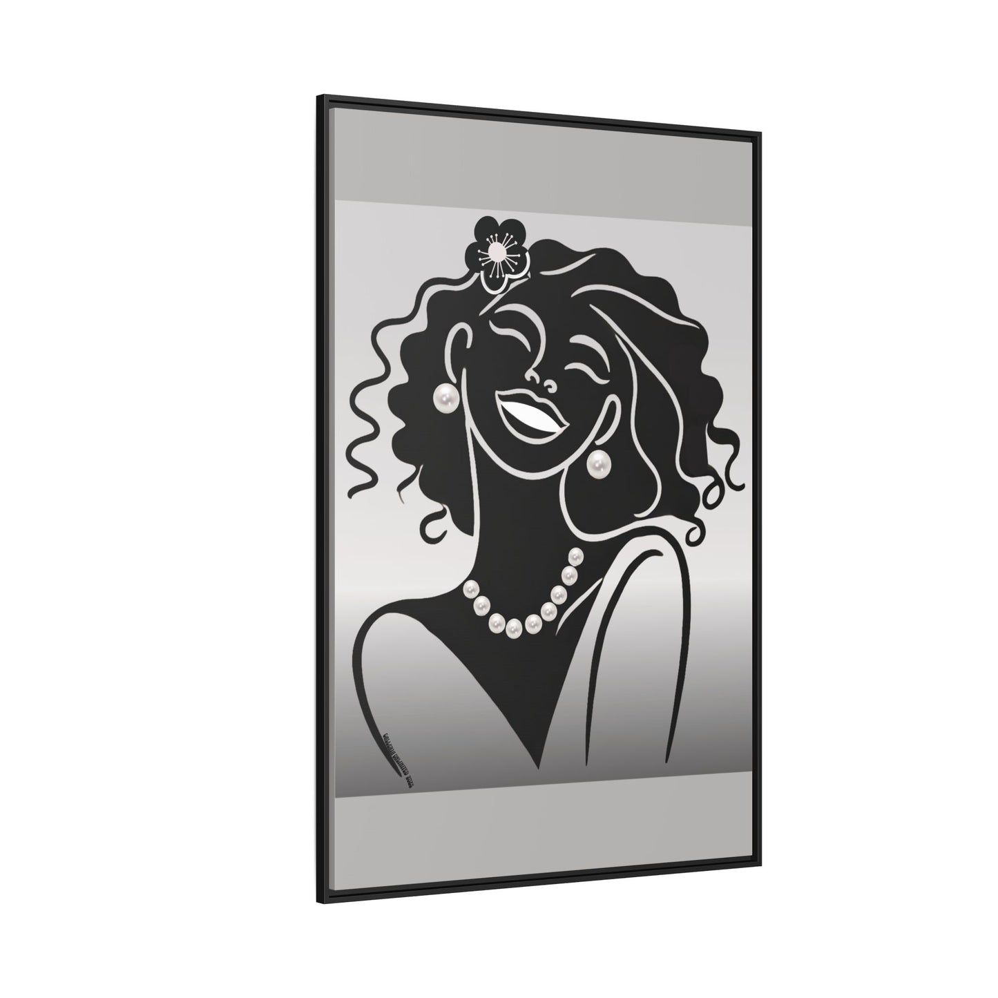Pearls & Curls2 | Black and White - Framed Matte Canvas Art (black or white frame)