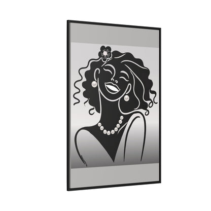 Pearls & Curls2 | Black and White - Framed Matte Canvas Art (black or white frame)