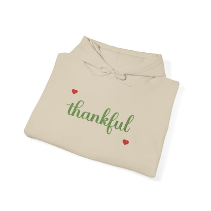 The Thankful Edit1 |Light Green Embroidered Thankful Hoodie, red hearts (multiple colors)