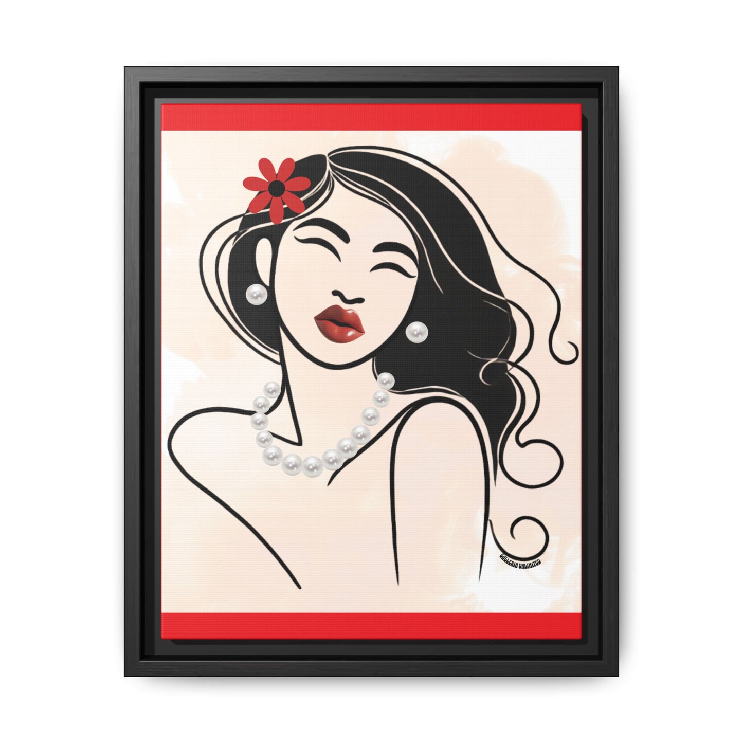 Pearls & Curls 3 | Scarlet Kiss Framed Matte Canvas Wall Art (black or white frame)