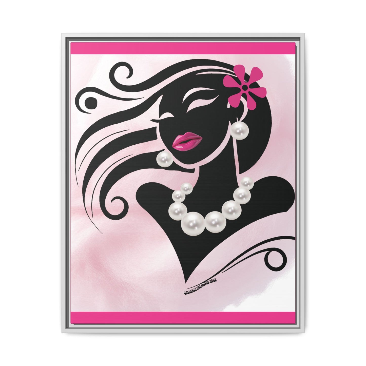 Pearls & Curls6 | Pink Pout - Framed Matte Canvas Art