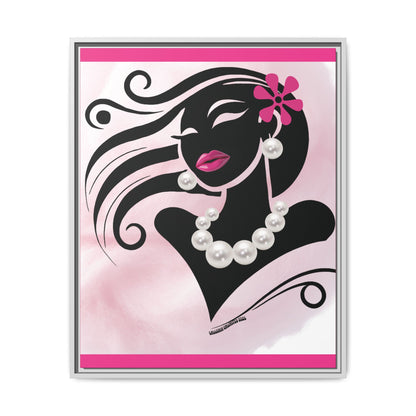 Pearls & Curls6 | Pink Pout - Framed Matte Canvas Art