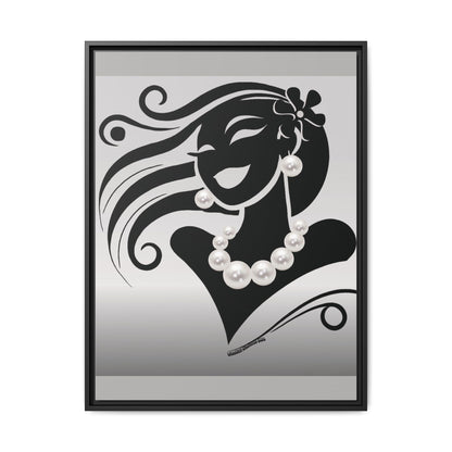 Pearls & Curls6 | Black and White - Framed Matte Canvas Art (black or white frame)