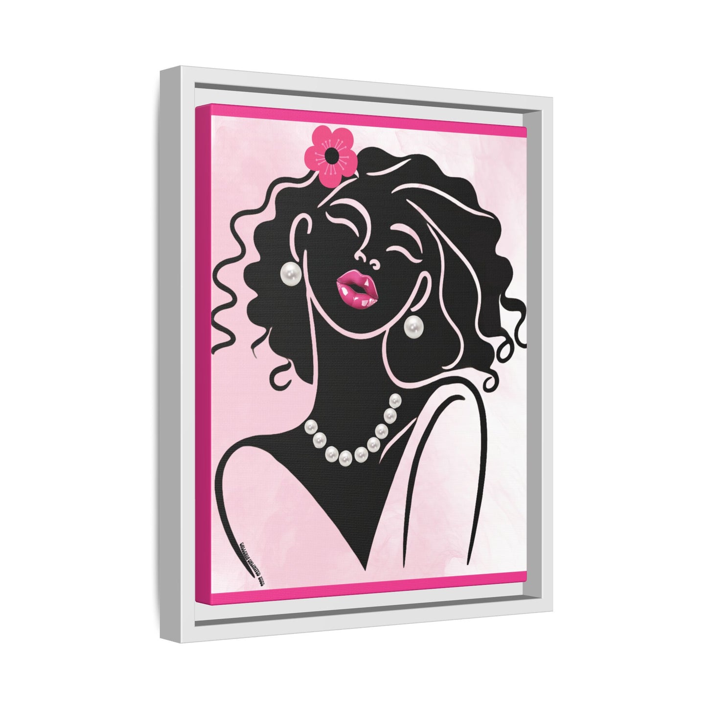 Pearls & Curls2 | Pink Pout - Framed Matte Canvas Art (black or white frame)