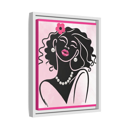 Pearls & Curls2 | Pink Pout - Framed Matte Canvas Art (black or white frame)