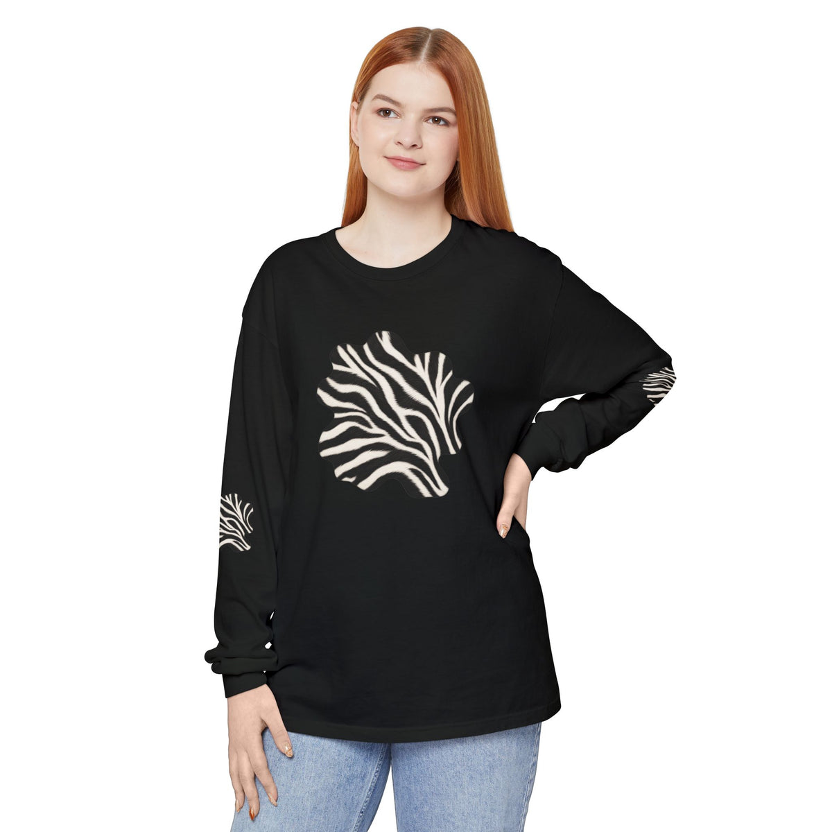 Zebra | Black & White Zebra Patch Long Sleeve Tee (Elbow accents)