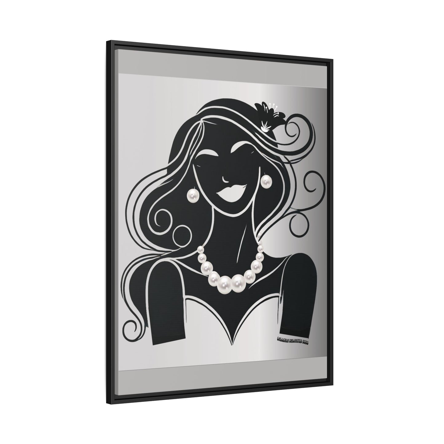 Pearls & Curls1 | Black and White - Framed Matte Canvas Art (black or white frame)