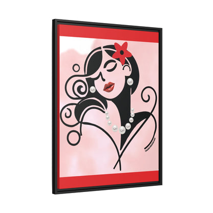 Pearls & Curls4 | Scarlet Kiss - Framed Matte Canvas Art (black or white frame)