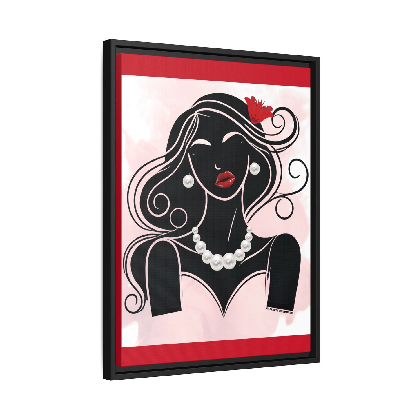 Pearls & Curls 1 | Ruby Kiss Framed Matte Canvas Wall Art (black or white frame)