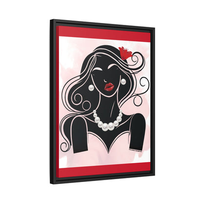 Pearls & Curls 1 | Ruby Kiss Framed Matte Canvas Wall Art (black or white frame)