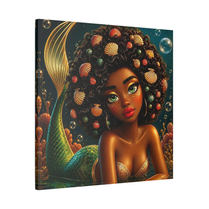 Sirens of the Gilded Sea | Emerald Sea Cavern, Satin Stretch Canvas Print