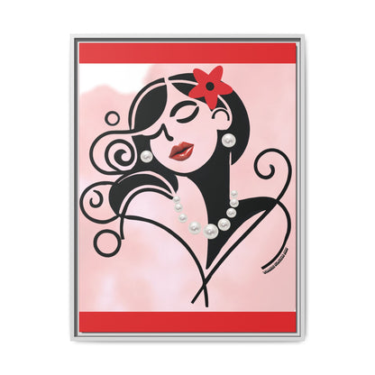 Pearls & Curls4 | Scarlet Kiss - Framed Matte Canvas Art (black or white frame)