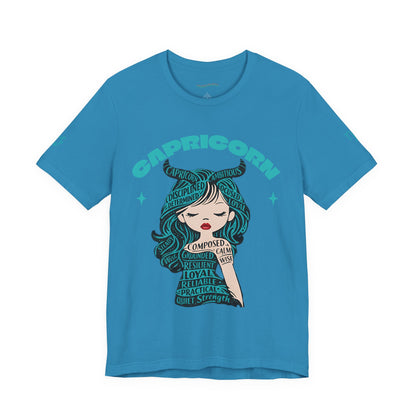 Capricorn | Word Art Graphic Tee2 (turquoise)--"Capricorn" Definition on Back