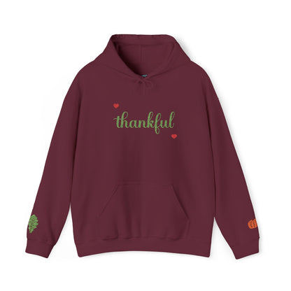 The Thankful Edit1 |Light Green Embroidered Thankful Hoodie, red hearts (multiple colors)