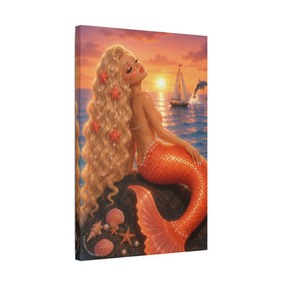 Sirens of the Gilded Sea | Amber Horizon, Satin Stretched Canvas Print