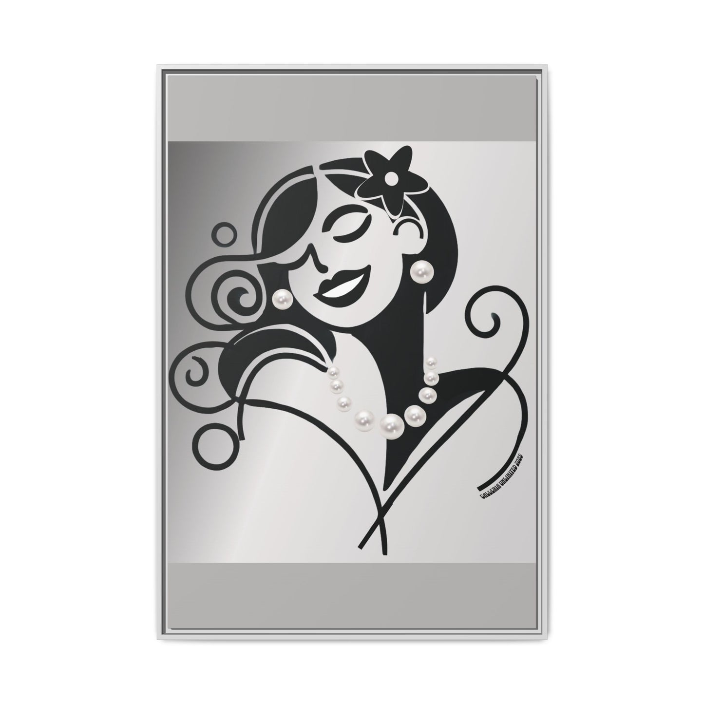 Pearls & Curls4 | Black and White - Framed Matte Canvas Art (black or white frame)