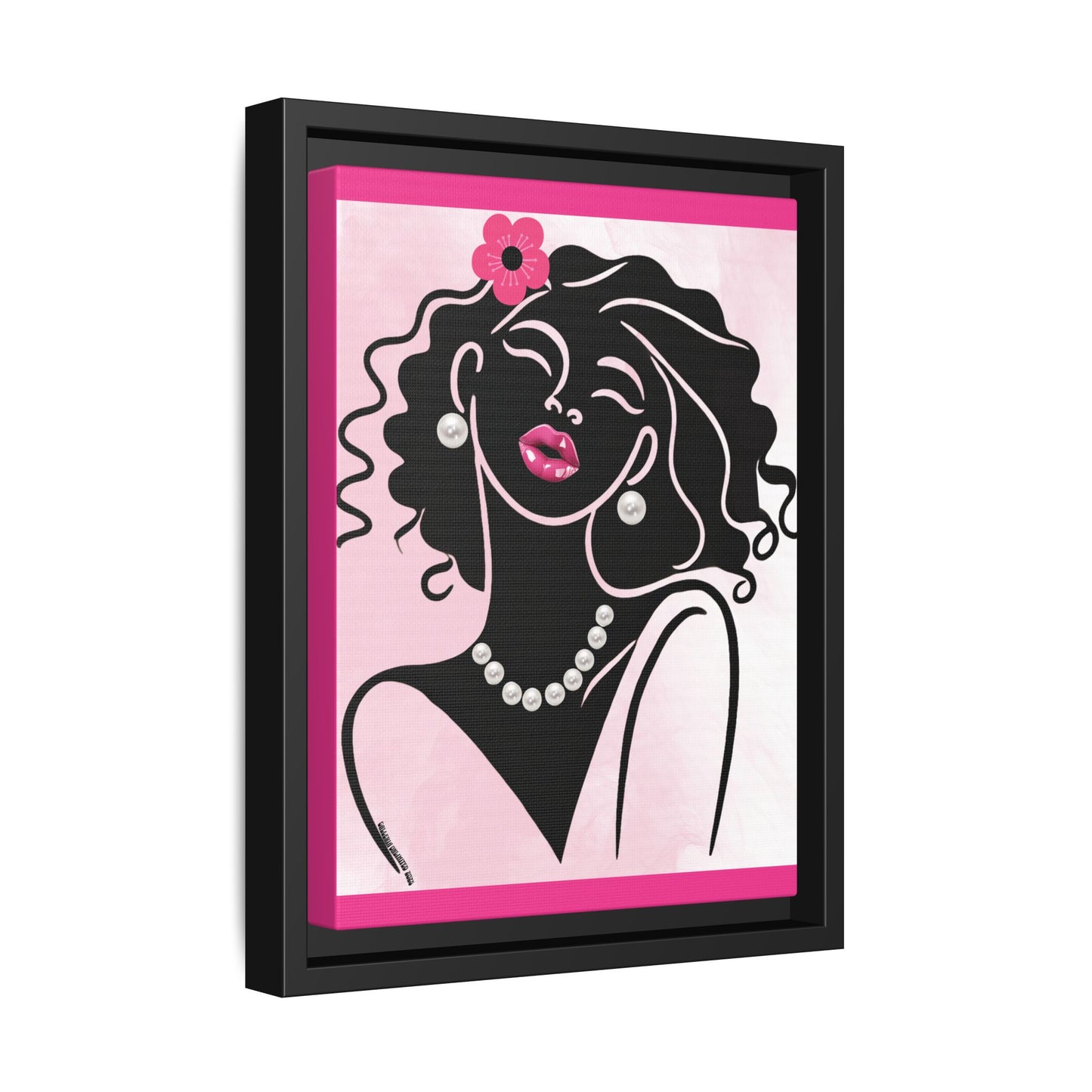 Pearls & Curls2 | Pink Pout - Framed Matte Canvas Art (black or white frame)