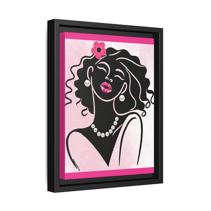 Pearls & Curls2 | Pink Pout - Framed Matte Canvas Art (black or white frame)