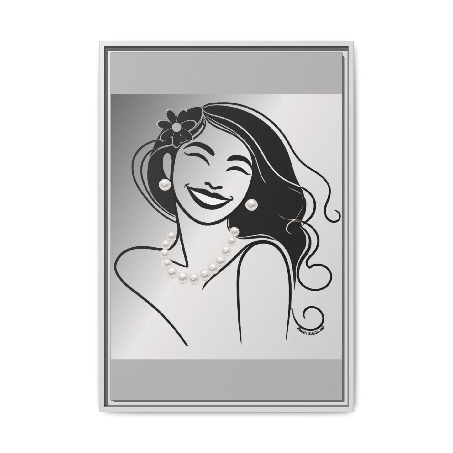 Pearls & Curls3 | Black and White - Framed Matte Canvas Art (black or white frame)