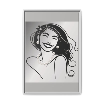 Pearls & Curls3 | Black and White - Framed Matte Canvas Art (black or white frame)