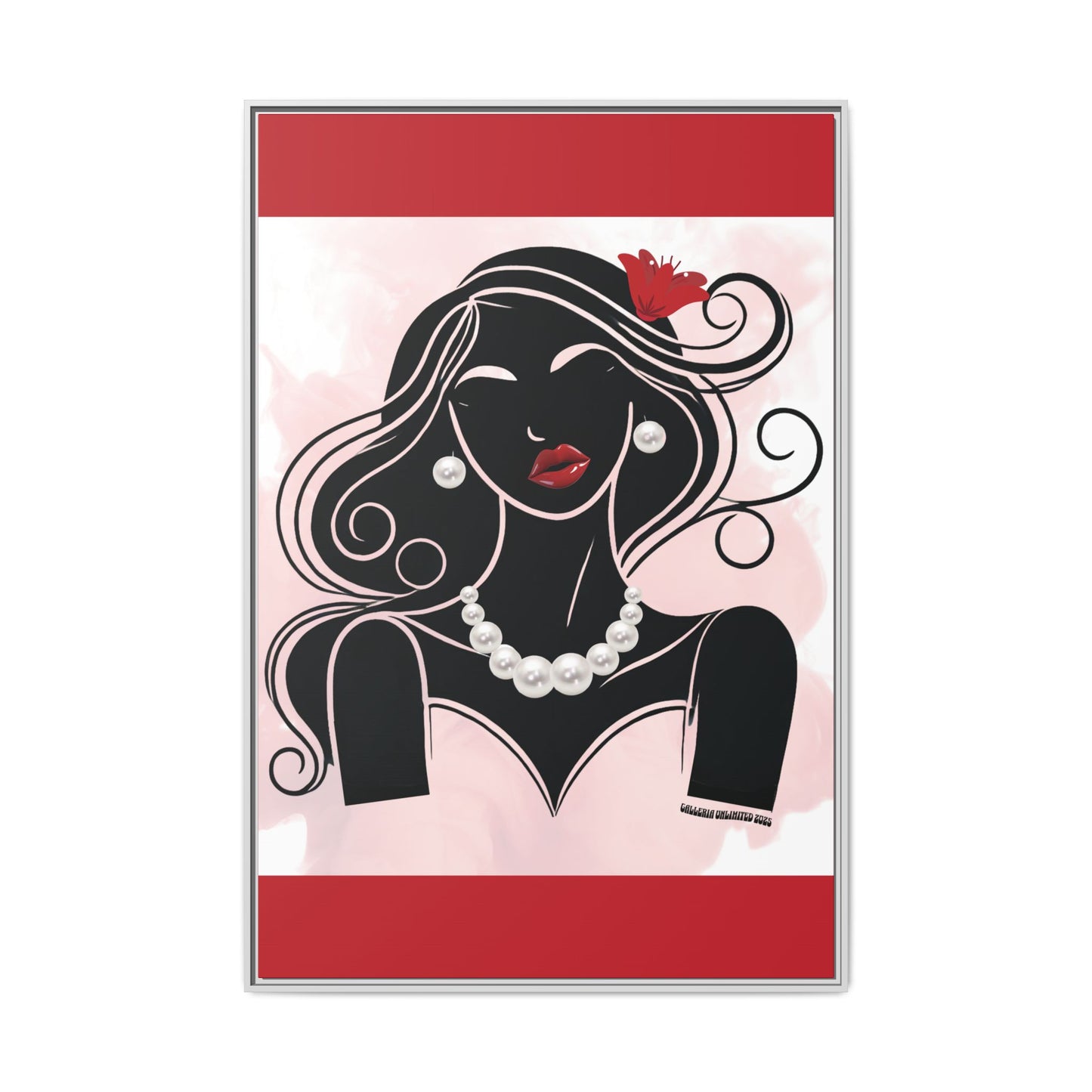 Pearls & Curls1 | Ruby Lips- Framed Matte Canvas Art (black or white frame)