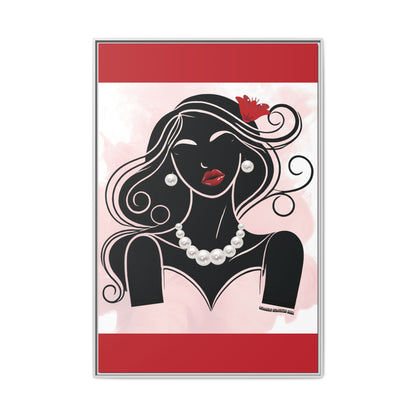 Pearls & Curls1 | Ruby Lips- Framed Matte Canvas Art (black or white frame)