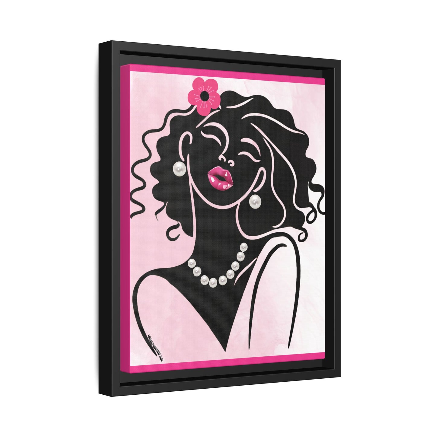 Pearls & Curls2 | Pink Pout - Framed Matte Canvas Art (black or white frame)