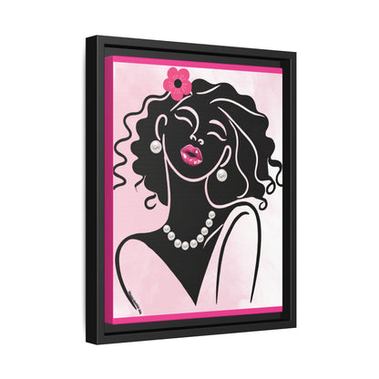 Pearls & Curls2 | Pink Pout - Framed Matte Canvas Art (black or white frame)