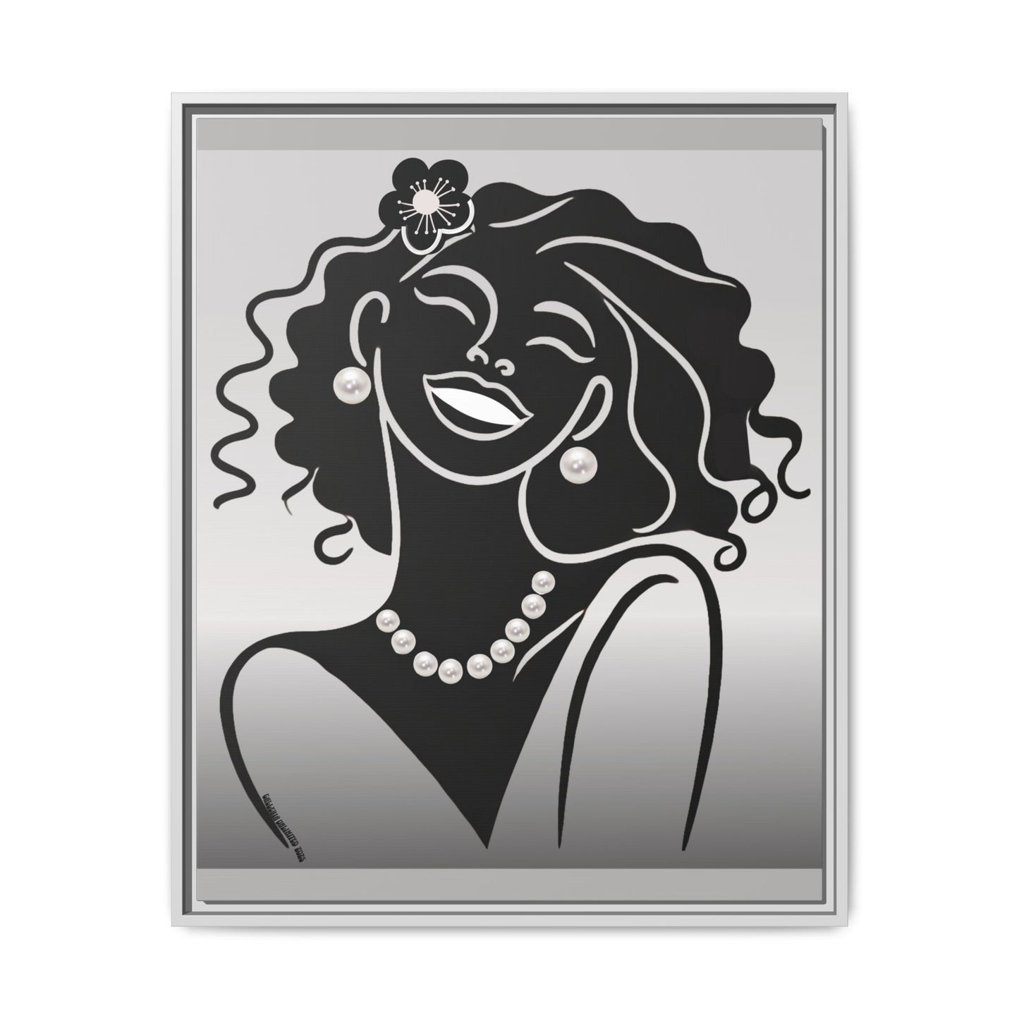 Pearls & Curls2 | Black and White - Framed Matte Canvas Art (black or white frame)