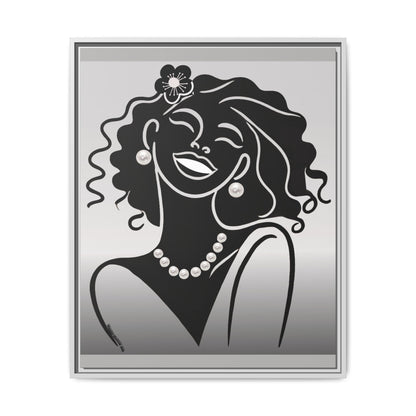 Pearls & Curls2 | Black and White - Framed Matte Canvas Art (black or white frame)