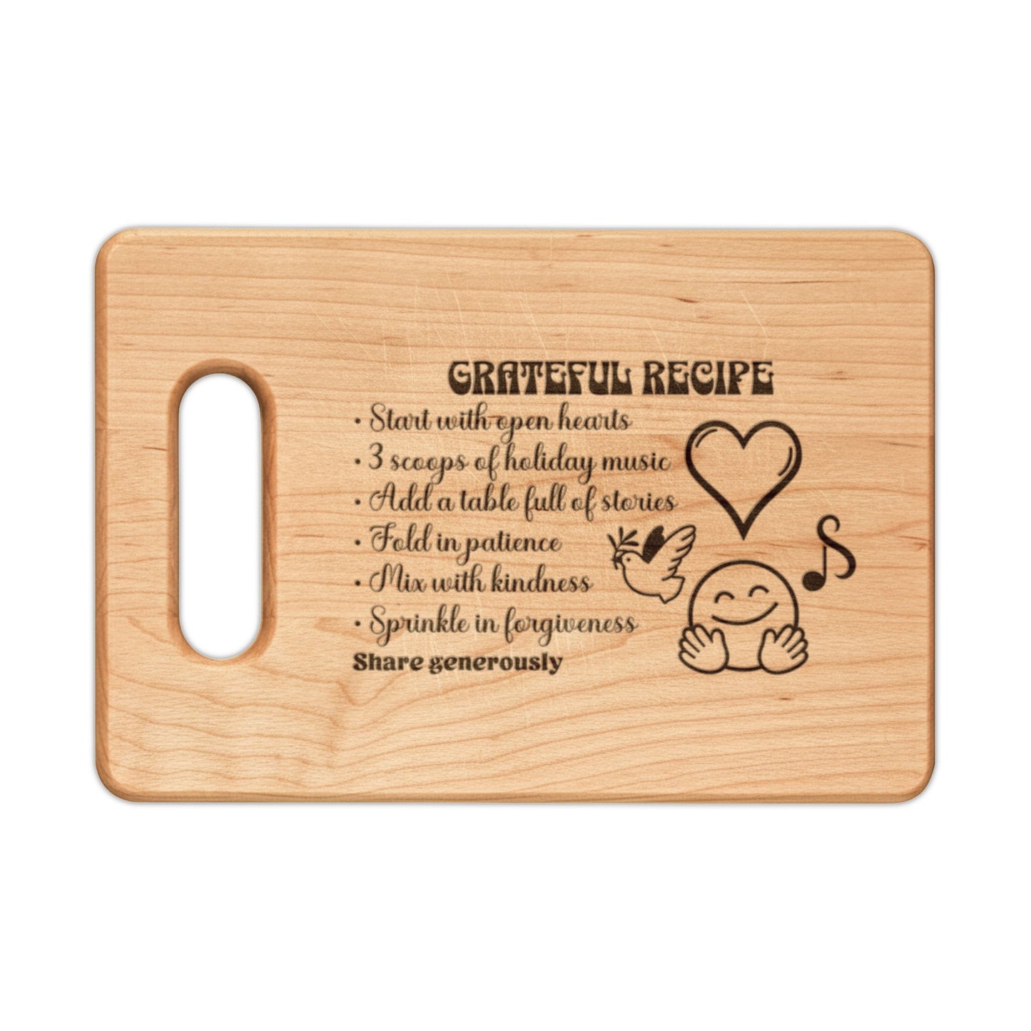 The Cozy Edit4 | "Grateful Recipe" Engraved Wooden Cutting Board (maple or walnut)