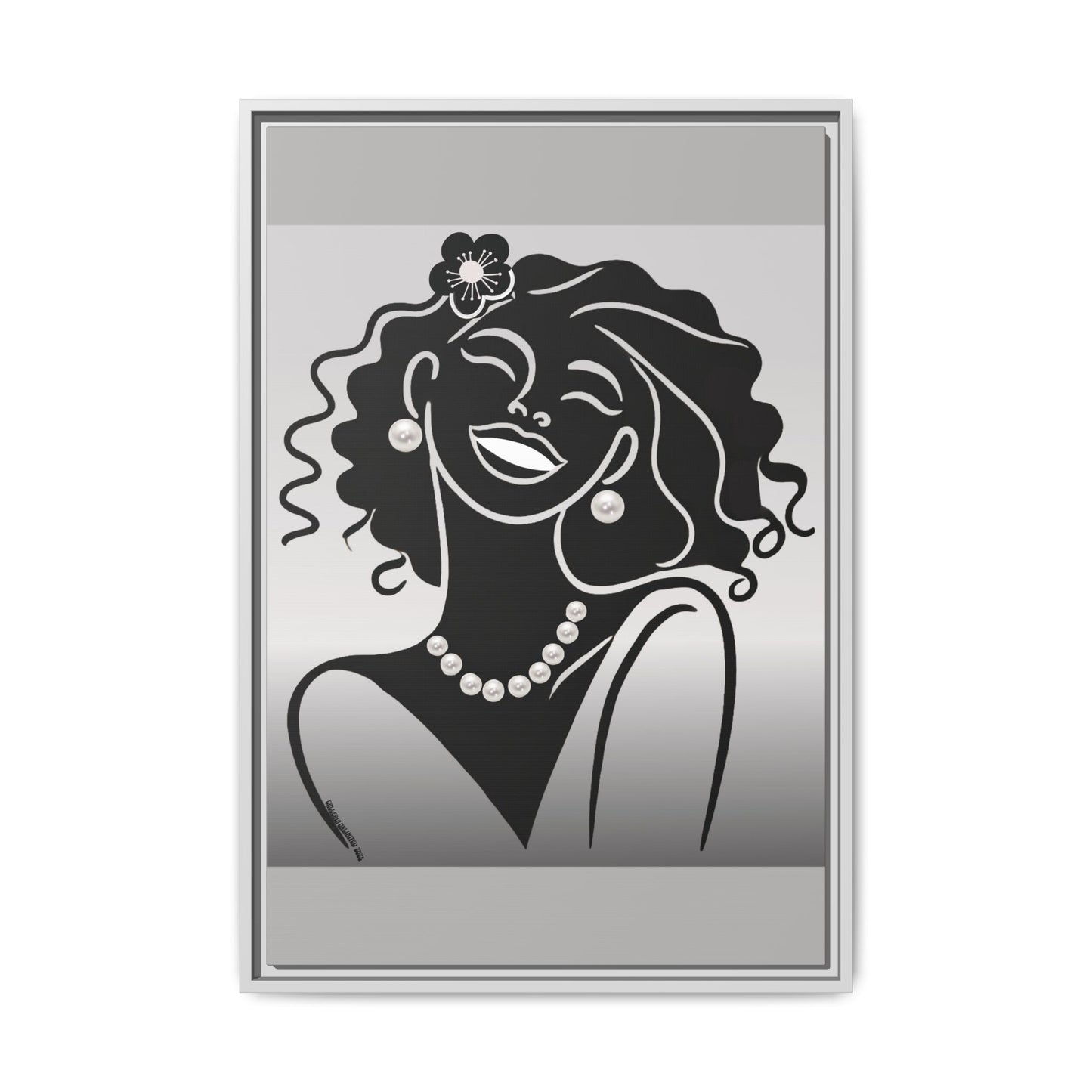 Pearls & Curls2 | Black and White - Framed Matte Canvas Art (black or white frame)