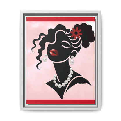 Pearls & Curls 5 | Crimson Kiss Framed Matte Canvas Wall Art (black or white frame)