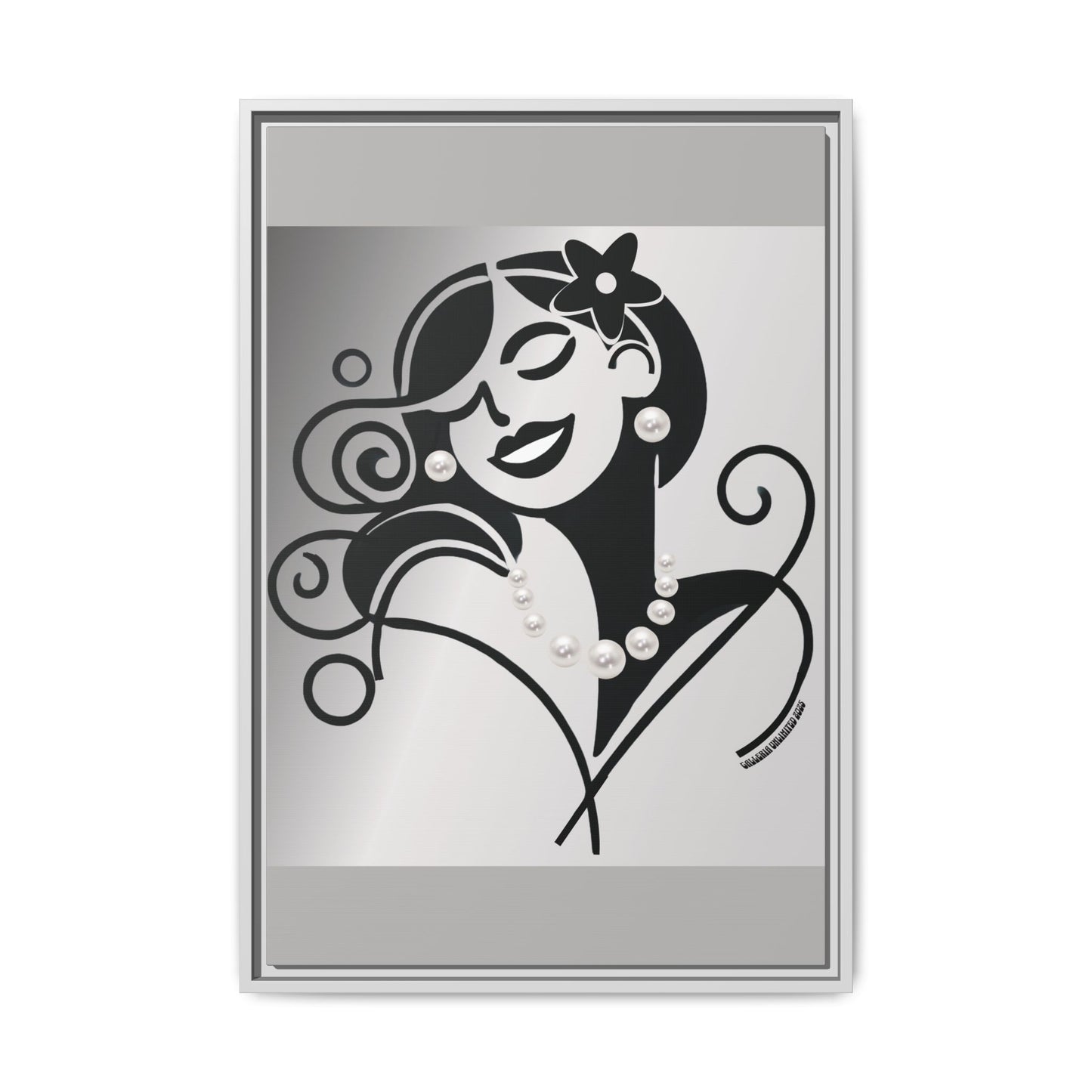 Pearls & Curls4 | Black and White - Framed Matte Canvas Art (black or white frame)