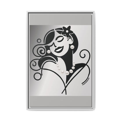 Pearls & Curls4 | Black and White - Framed Matte Canvas Art (black or white frame)