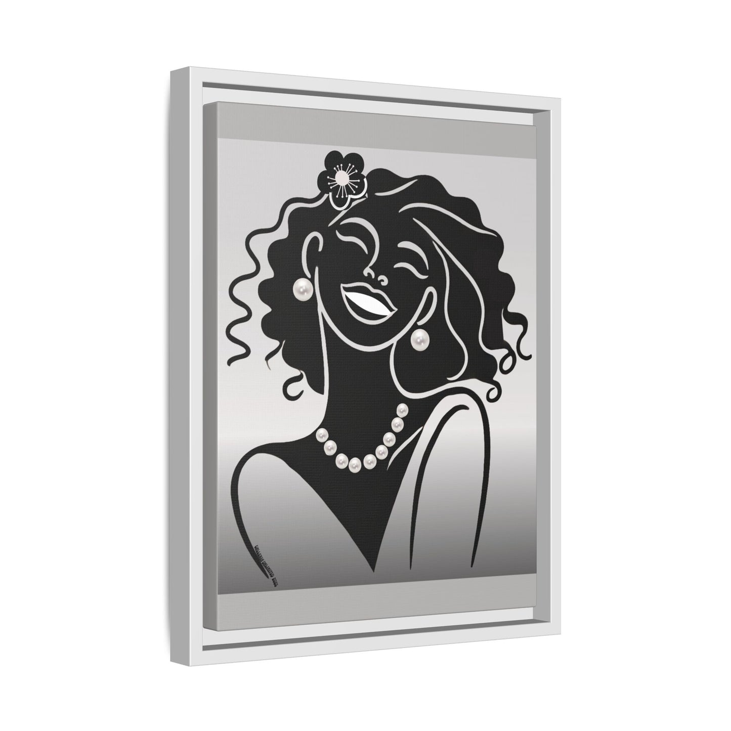 Pearls & Curls2 | Black and White - Framed Matte Canvas Art (black or white frame)