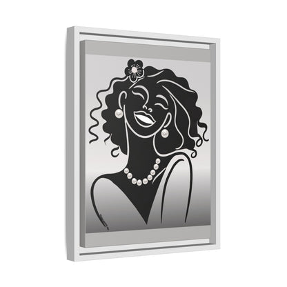 Pearls & Curls2 | Black and White - Framed Matte Canvas Art (black or white frame)