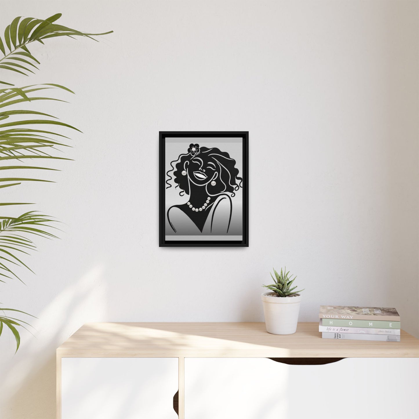 Pearls & Curls 2 | Black and White Framed Matte Canvas Wall Art (black or white frame)
