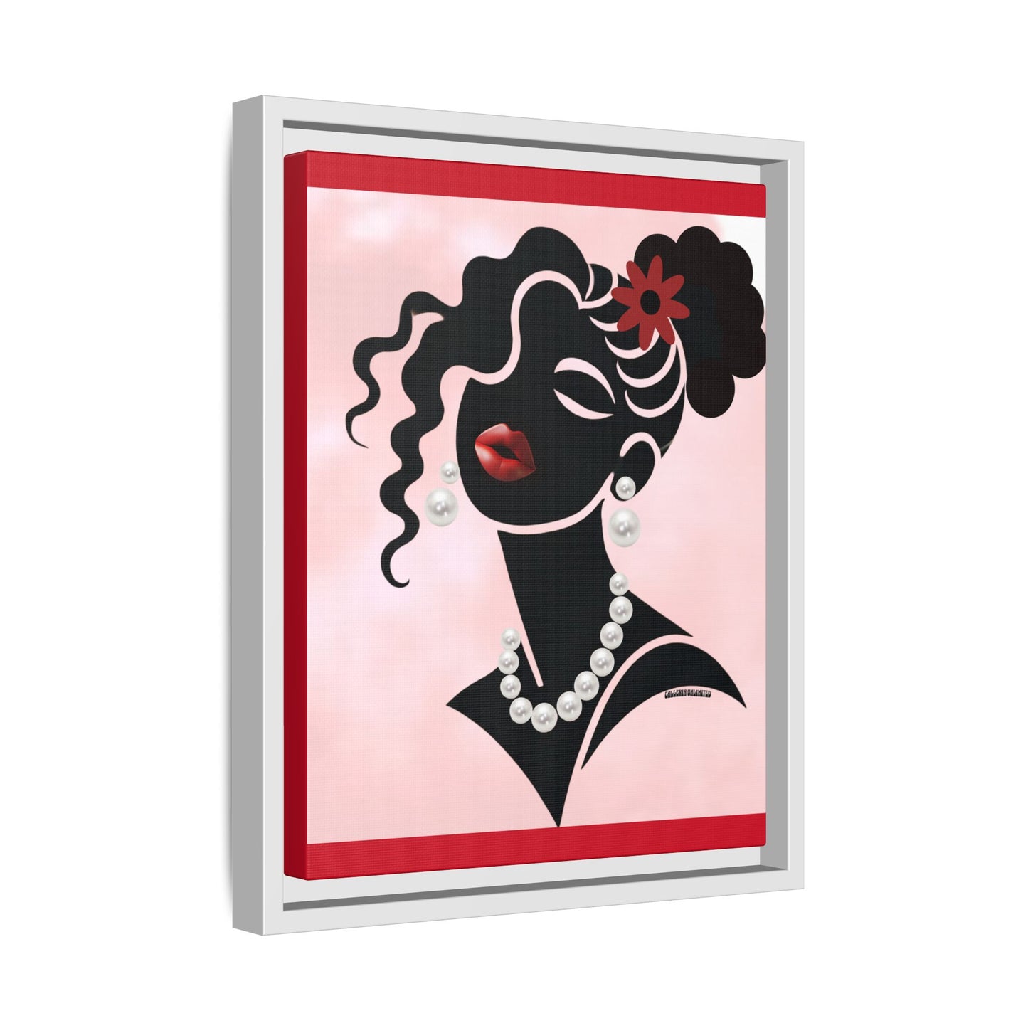 Pearls & Curls 5 | Crimson Kiss Framed Matte Canvas Wall Art (black or white frame)