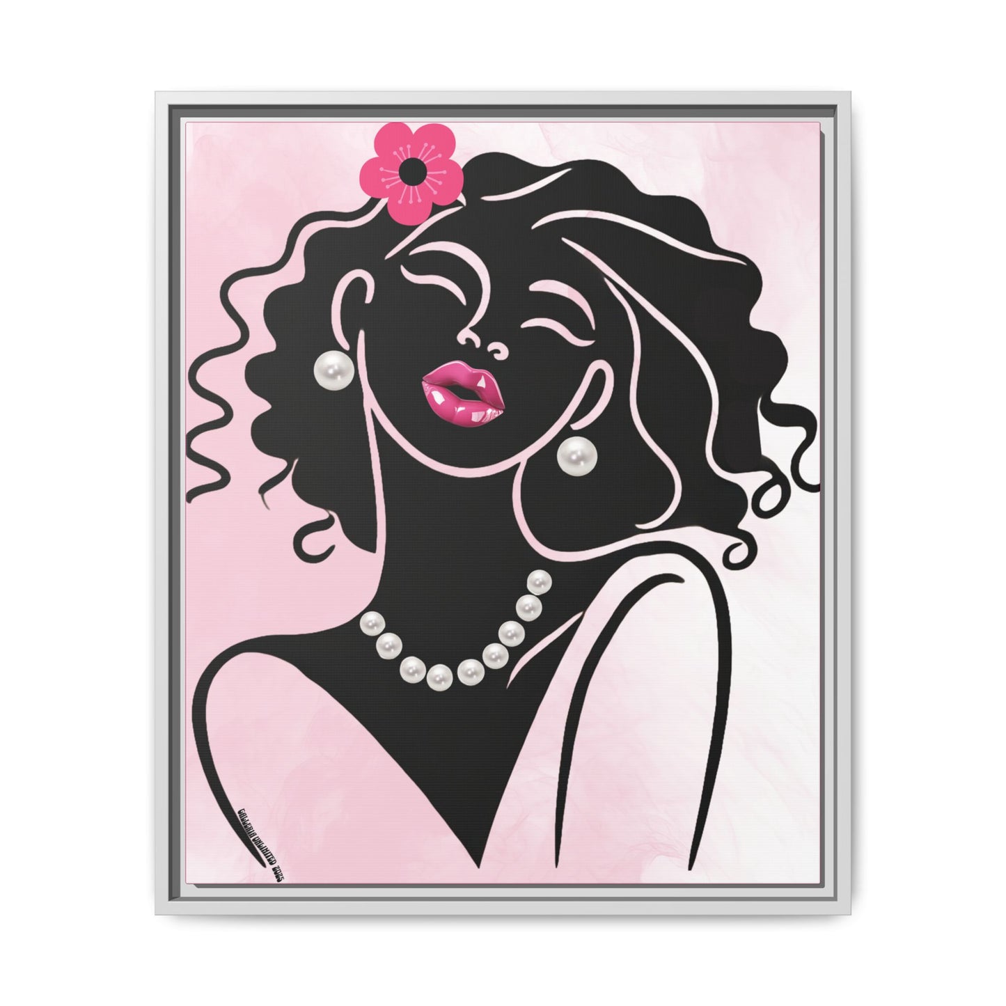 Pearls & Curls2 | Pink Pout - Framed Matte Canvas Art (black or white frame)